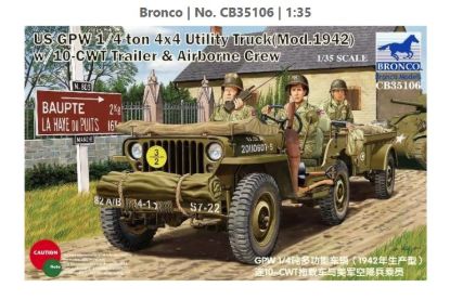Picture of 1/35 US GPW 1/4‑Ton 4×4 Utility Truck w/10‑CWT Trailer & Airborne Crew – Bronco Model CB35106
