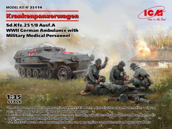 Picture of 1/35  'Krankenpanzerwagen'  Sd.Kfz.251/8 Ausf.A , WWII German Ambulance with Military Medical Personnel - ICM 35114