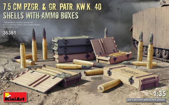 Picture of 1/35 7.5 cm Pzgr. & Gr. Patr. Kw.K. 40  Shells with Ammo Boxes - MiniArt 35381