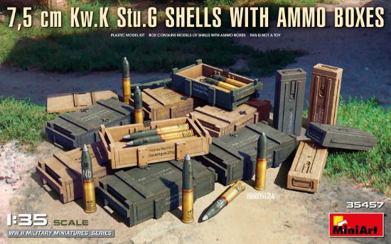 Picture of 1/35 Scale 7.5cm KwK / StuG Shells with Ammo Boxes – MiniArt 35457