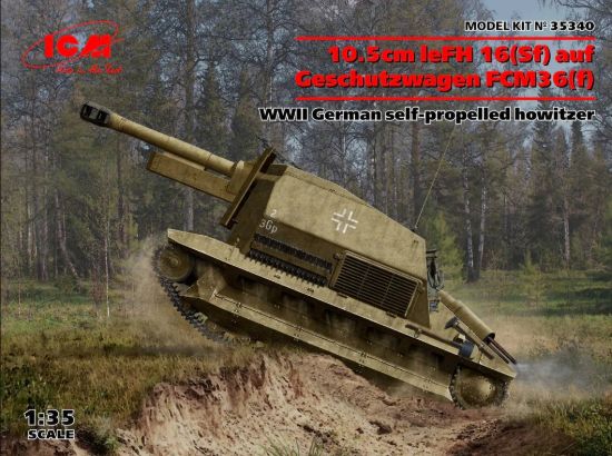 Picture of 1/35 10.5cm leFH 16(Sf) auf Geschutzwagen FCM36(f), WWII German self-propelled howitzer  - ICM 35340