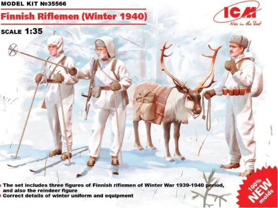 Picture of 1/35 Finnish Riflemen (Winter 1940) (4 figures - ICM 3 rifleman, 1 reindeer)   - ICM 35566