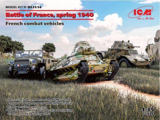 Picture of 1/35 Battle of France, spring 1940. French combat vehicles  (Panhard 178 AMD-35, FCM 36, Laffly V15T)  - ICM DS3514