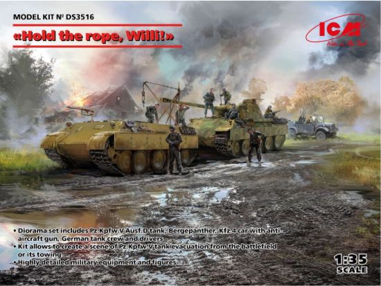 Picture of 1/35 Hold the rope, Willi!' (Pz.Kpfw.V Panther Ausf.D,  Bergepanther , le.gl.Einheitz-Pkw Kfz.4, German Drivers (1939-1945) and German Tank Riders (1942-1945)) - ICM DS3516