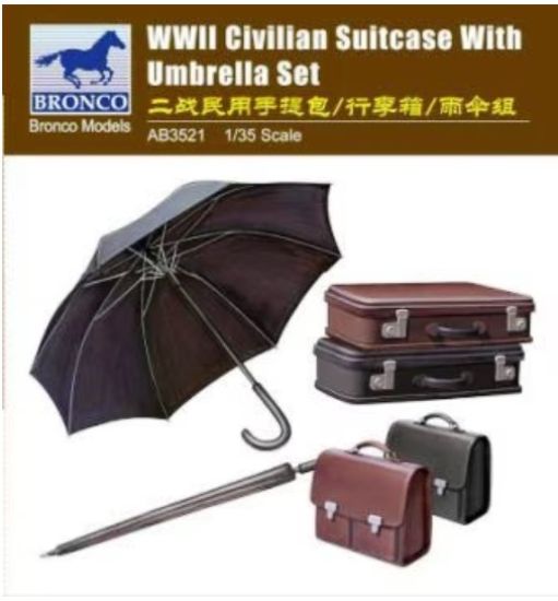 Picture of 1/35 WWII Civilian Suitcase with Umbrella Set - Bronco Model AB3521