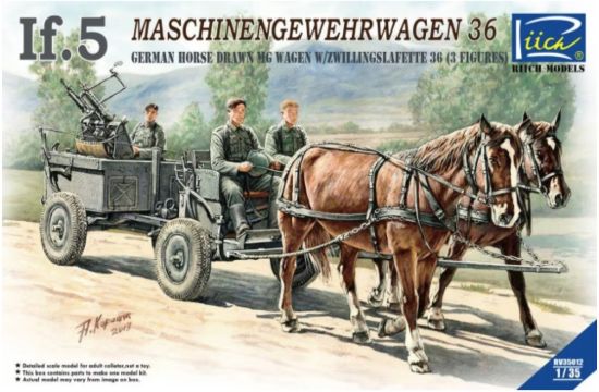 Picture of 1/35 WWII German IF-5 Horse Drawn MG Wagon with Zwillingslafette 36 (two horese & three figures - Riich Models RV35012