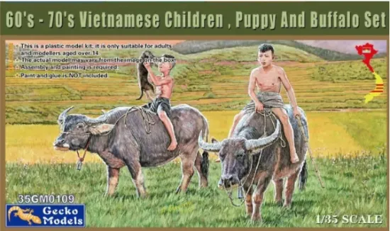 Picture of 1/35 60's - 70's Vietnamese Children , Puppy And Buffalo Set - GECKO 35GM0109