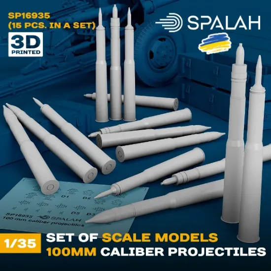 Picture of 1/35 Set of scale models "100-mm caliber projectiles", (15 pcs.). - Spalah Models SP16935