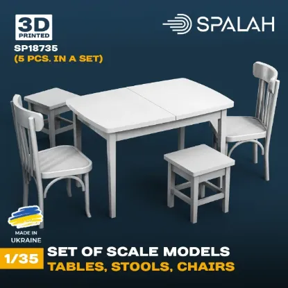 Picture of 1/35 Set of scale models "Table with stools and chairs", (5 pcs.). - Spalah Models SP18735