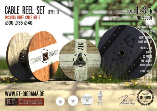 Picture of 1/35 Cable Reel Set (3pcs. small) - RT Diorama 35501