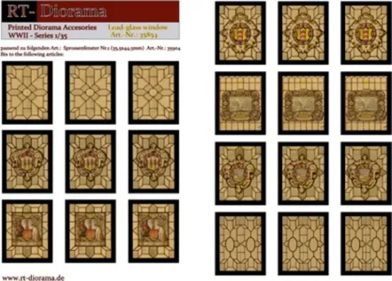 Picture of 1/35 Printed Accesories: Lead-Glass Windows (yellow) - RT Diorama 35854