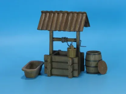 Picture of 1/35 Wooden water well with wooden bucket, wooden barrel and wooden manger.  - Eureka XXL ED-3505