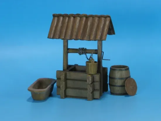 Picture of 1/35 Wooden water well with wooden bucket, wooden barrel and wooden manger.  - Eureka XXL ED-3505