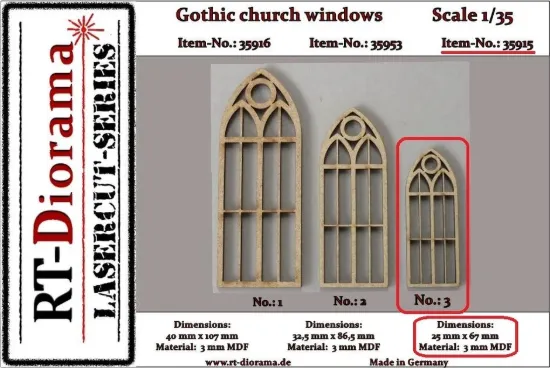 Picture of 1/35 Lasercut: Gothic church windows No.3 - RT Diorama 35915