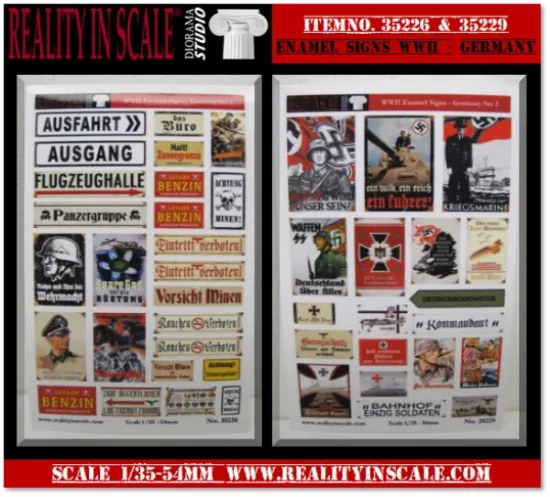 Picture of 1/35 Enamel Signs WWII Germany Set 1 – 25 Signs - Reality in Scale 35226