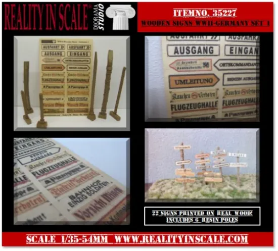 Picture of 1/35 Wooden Signs WWII Germany Set 1 – 22 Signs and 6 Resin Poles - Reality in Scale 35227