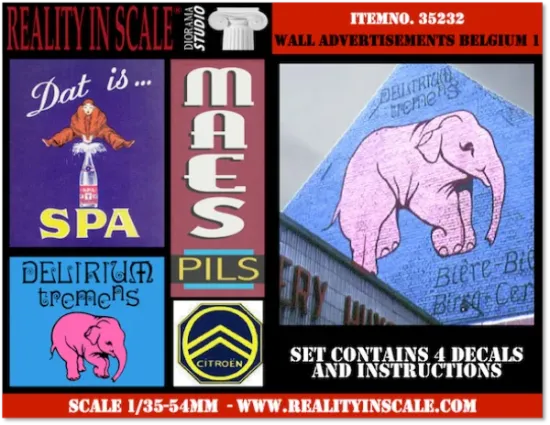 Picture of 1/35 Wall Advertisement Decals 1930s–1950s Belgium Set 1 – 4 Pieces - Reality in Scale 35232