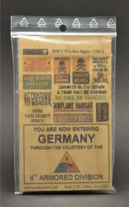 Picture of 1/35 Wooden Signs WWII USA Set 1 – Printed on Real Wood with 6 Resin Poles - Reality in Scale 35253