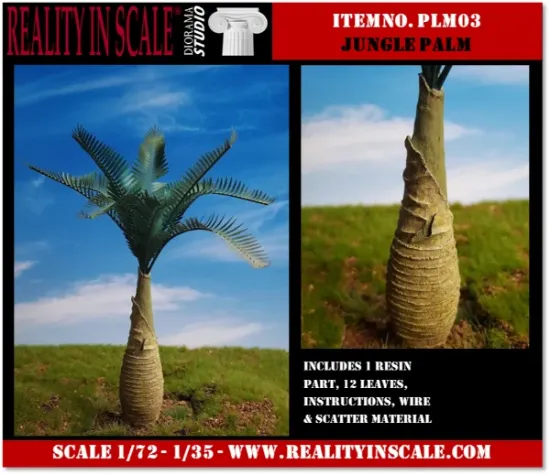 Picture of 1/35 Jungle Palm Tree – Resin Trunk with 12 Polyurethane Leaves – 14cm Finished Height - Reality in Scale PLM03