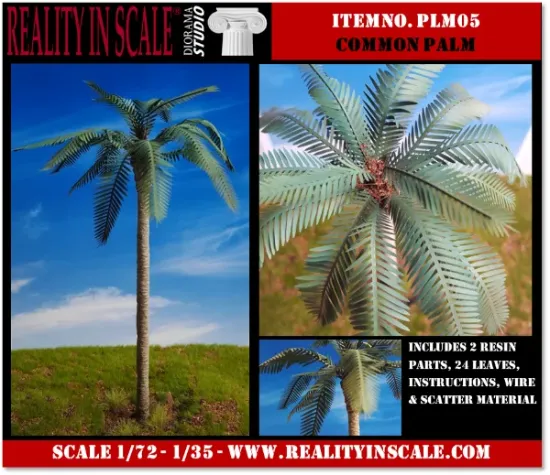 Picture of 1/35 Common Palm Tree – Resin Trunk with 24 Polyurethane Leaves – 23cm Finished Height - Reality in Scale PLM05