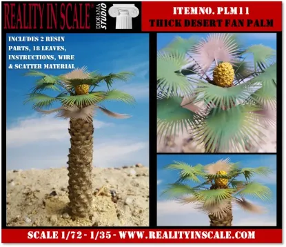 Picture of 1/35 Thick Desert Fan Palm – Resin Trunk with Palm Flower and 18 Polyurethane Leaves – 12cm Finished Height - Reality in Scale PLM11