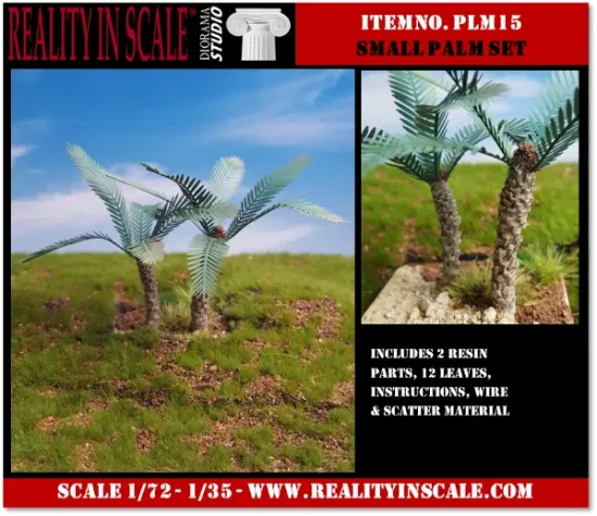 Picture of 1/35 Small Palm Tree Set of 2 – Resin Trunks with 12 Polyurethane Leaves – 8cm Finished Height - Reality in Scale PLM15