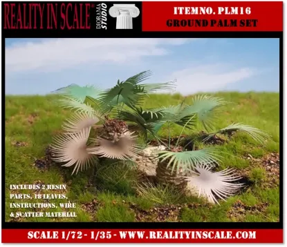 Picture of 1/35 Ground Palm Set 1 – Resin Trunks with 18 Polyurethane Leaves – 6cm Finished Height - Reality in Scale PLM16