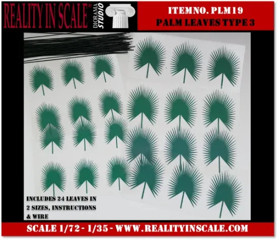 Picture of 1/35 Palm Leaves Type 3 – 24 Leaves in 2 Sizes with Wire - Reality in Scale PLM19