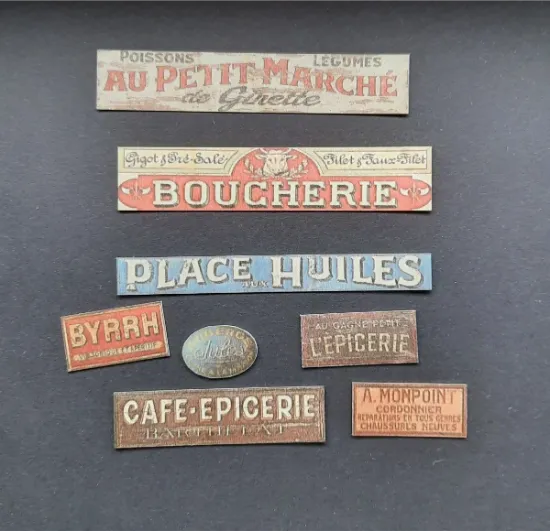 Picture of 1/35 Shop & Business Signs on Real Wood – France Set 2 – Sheet 9.5×10cm - Reality in Scale 35275