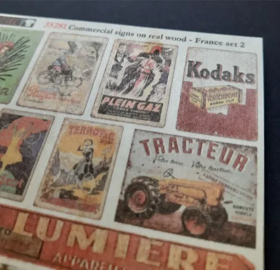 Picture of 1/35 Commercial Signs on Real Wood – France Set 2 – Sheet 9.5×10cm - Reality in Scale 35281