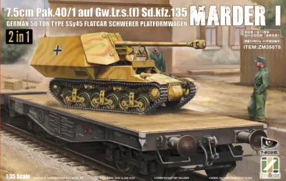 Picture of 1/35 Marder I 7.5cm Pak.40-1 auf Gw.Lr.s.f Sd.kfz.135 with German 50 Ton Type SSy45 Flatcar Schwerer Platformwagen 2 in 1 - Zimi Model ZM35075