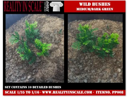 Picture of 1/35 Wild Bushes – Medium/Light Green Set 2 (High Quality Plastic Plants) - Reality in Scale PP008